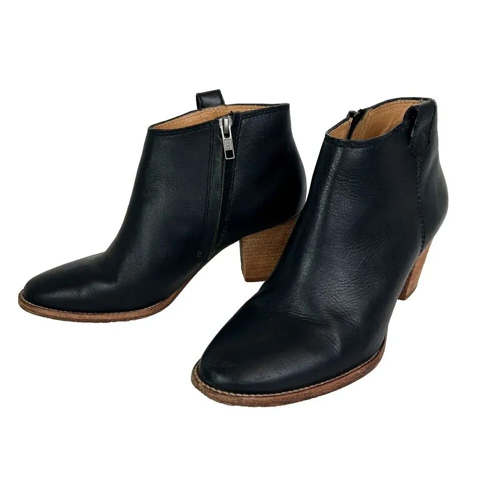 Madewell Billie Boot Black Ankle Booties Stacked Heel Full Leather Classic sz 8